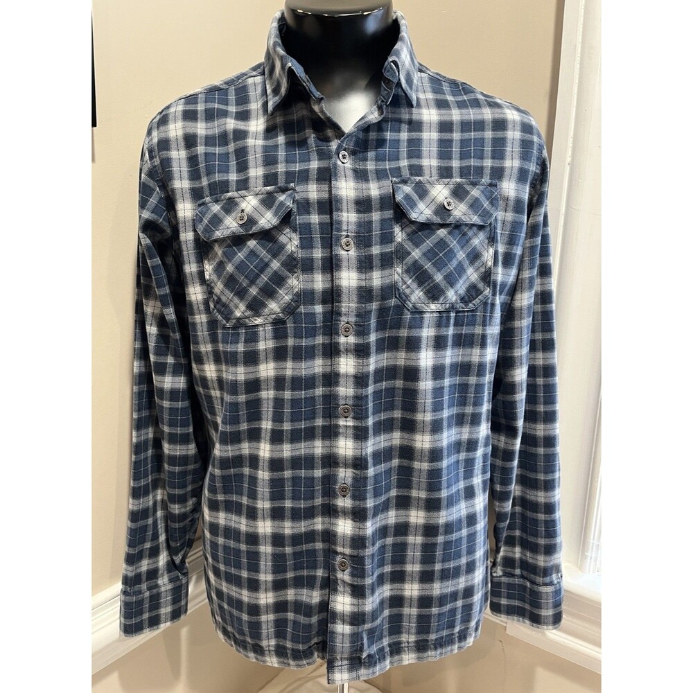 Kuhl Men's Flannel Shirt Size Medium Blue Plaid Long Sleeve Button-Up Outdoor